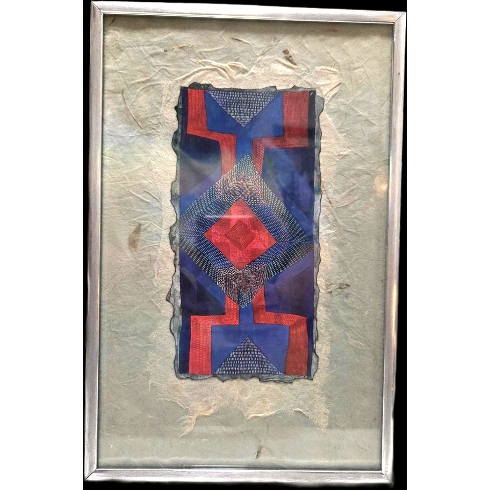 Donna Prichard Modern Geometric Fiber Art — Framed —  Bold Colors 6 x 10.25"